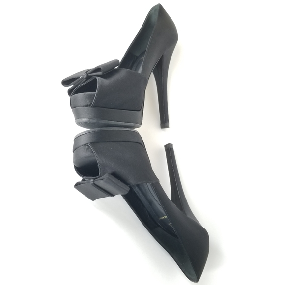 FENDI Peep Toe Heels in Black Satin with Bow Platform Stiletto Pumps EU 37 - Picture 4 of 16